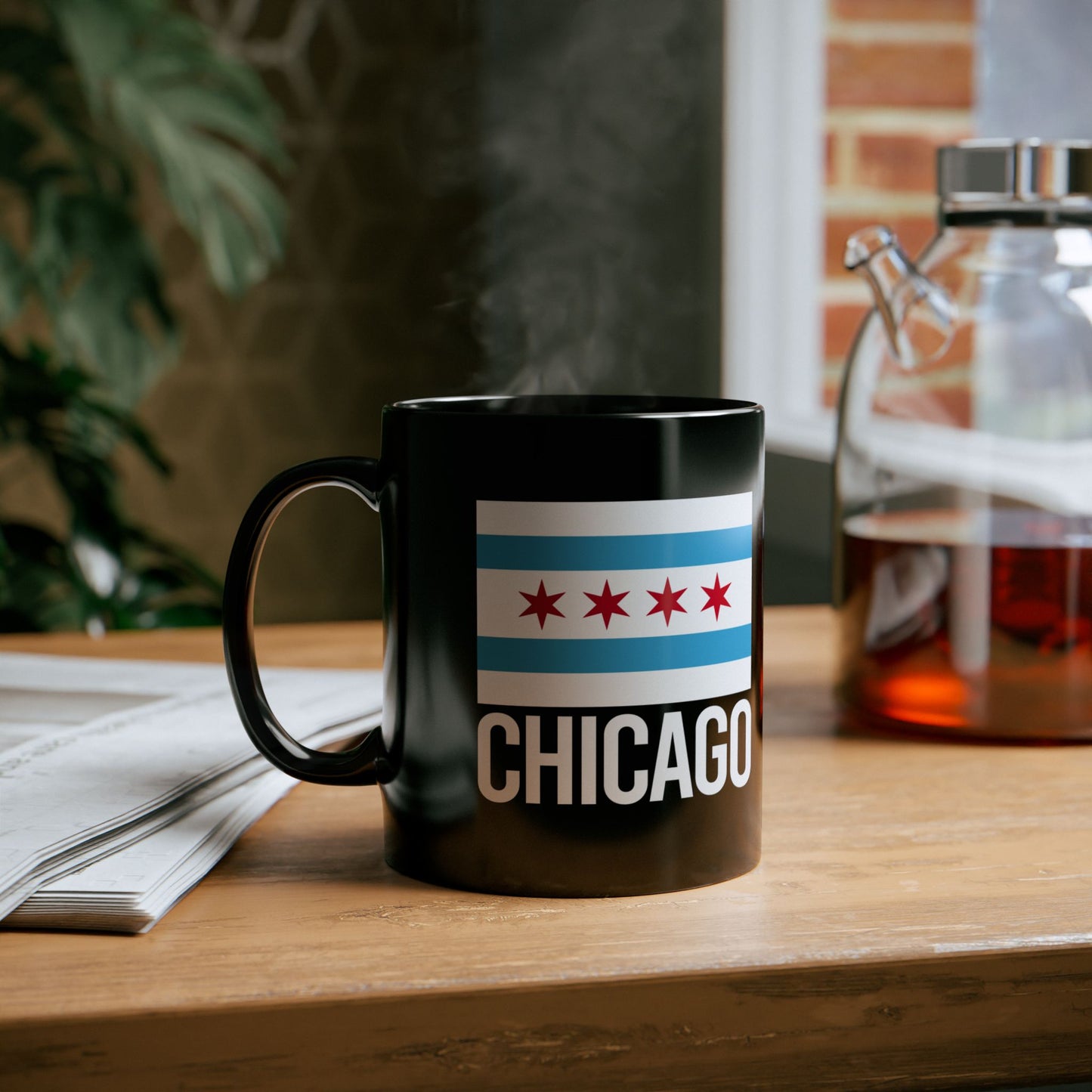 Chicago City Flag Black Ceramic Mug - 11oz, 15oz