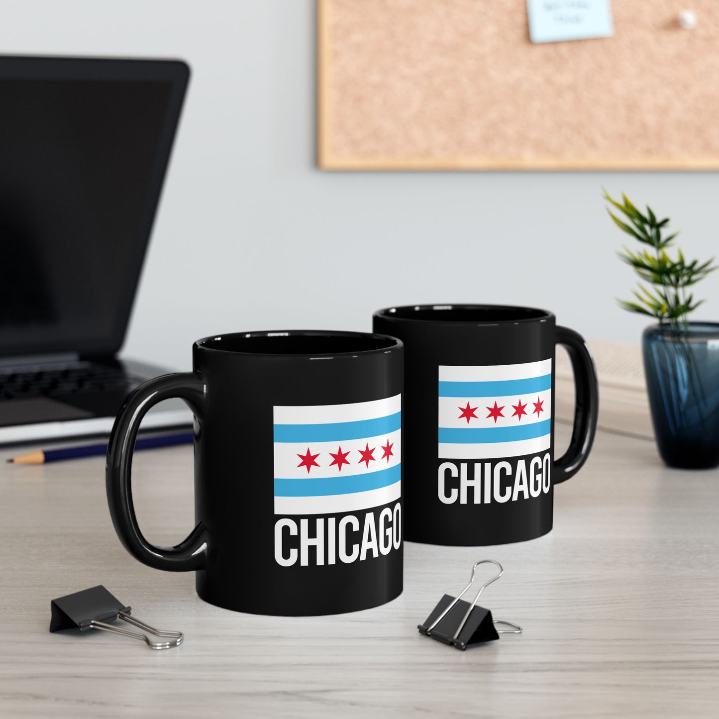 Chicago City Flag Black Ceramic Mug - 11oz, 15oz