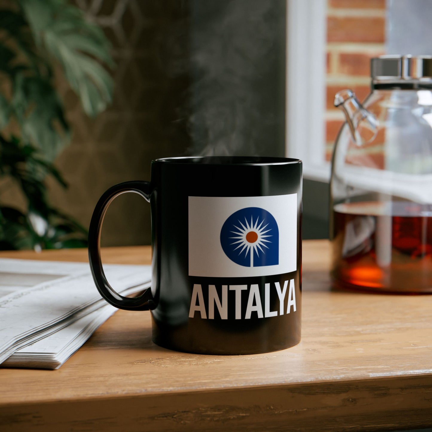 Antalya City Flag Black Ceramic Mug - 11oz, 15oz