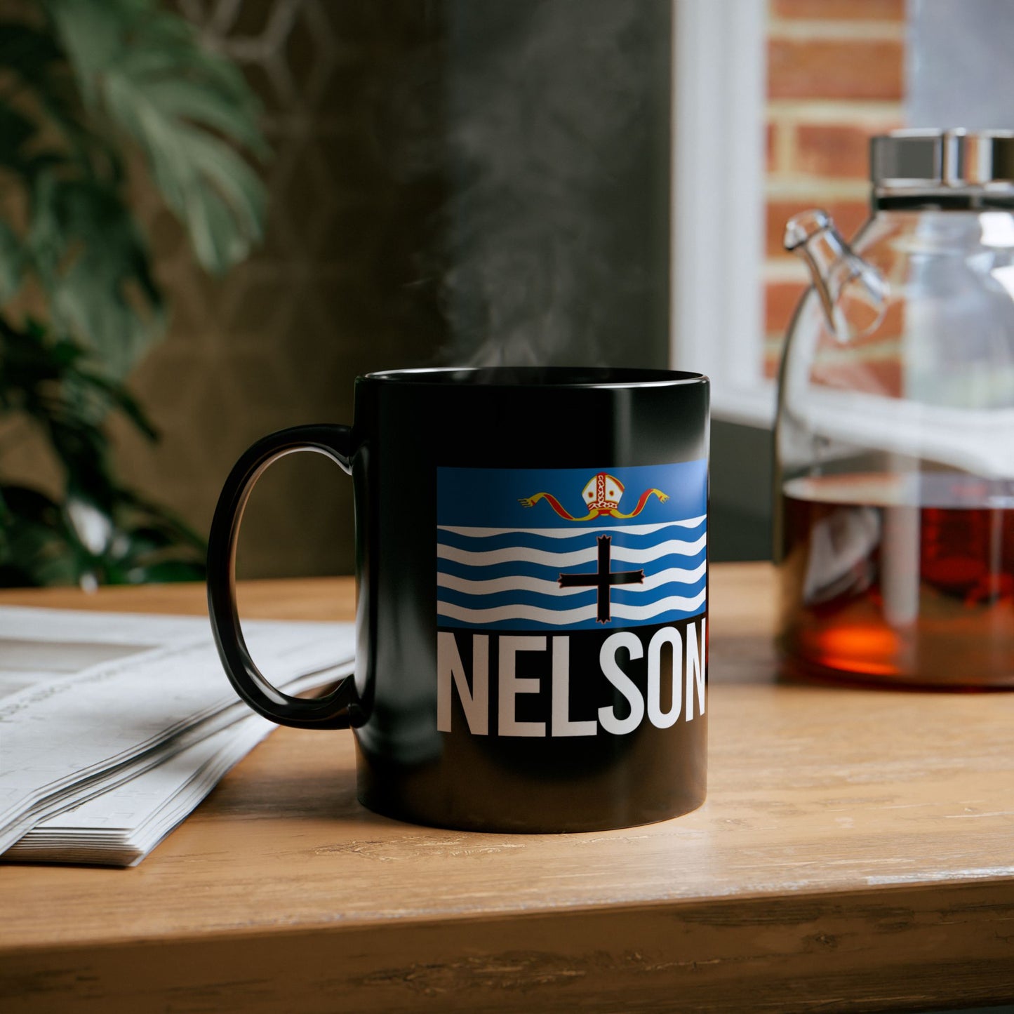 Nelson City Flag Black Ceramic Mug - 11oz, 15oz