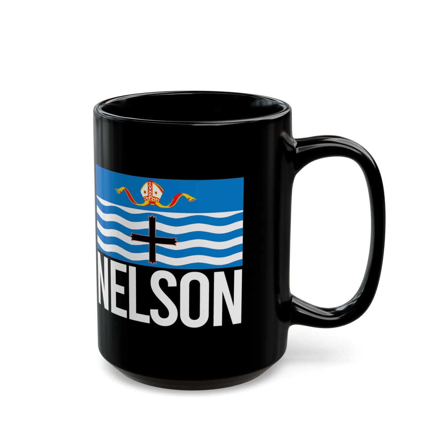 Nelson City Flag Black Ceramic Mug - 11oz, 15oz