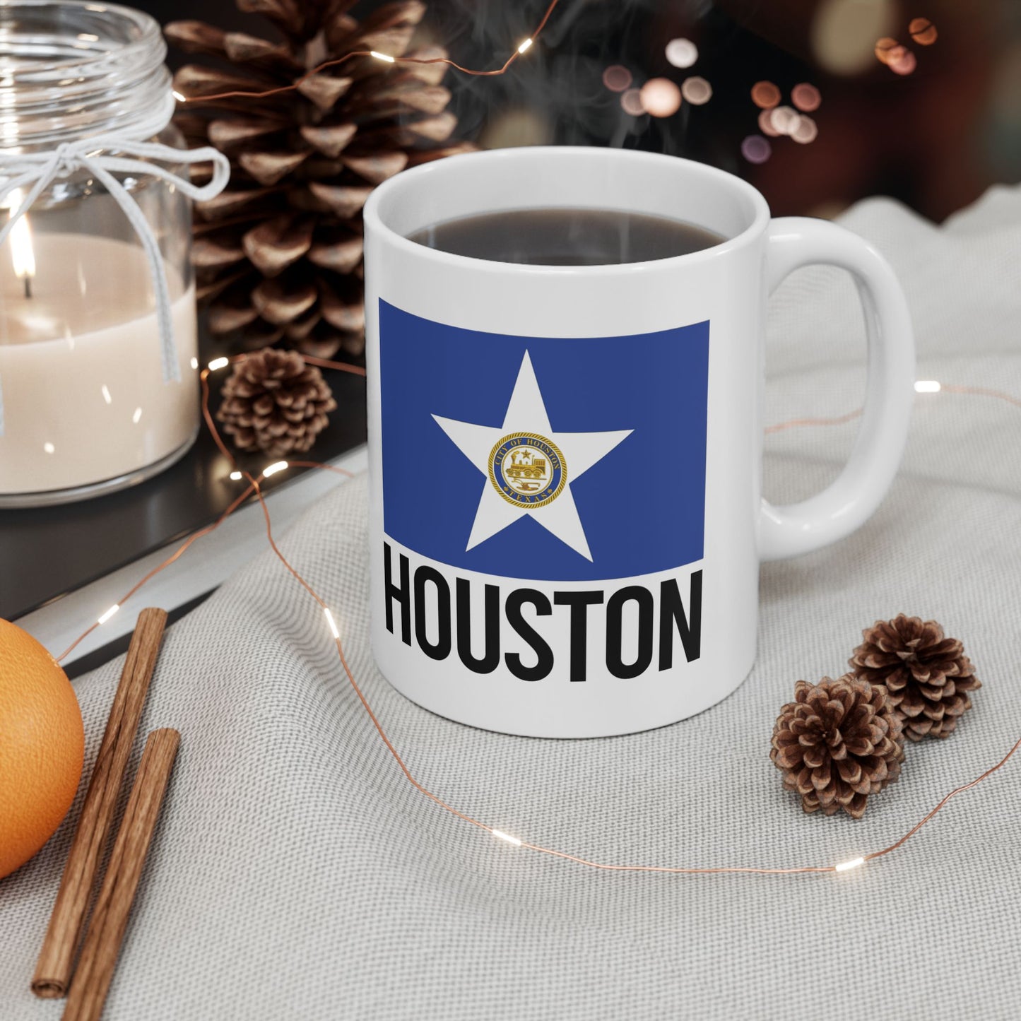 Houston City Flag White Ceramic Mug - 11oz, 15oz