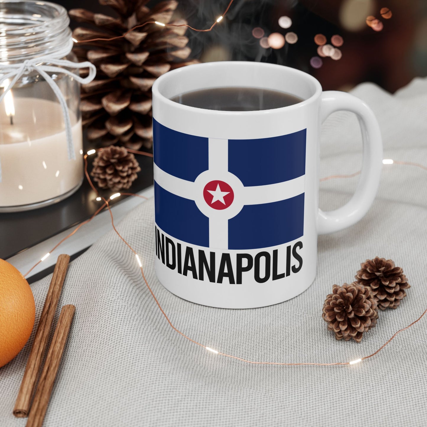 Indianapolis City Flag White Ceramic Mug - 11oz, 15oz
