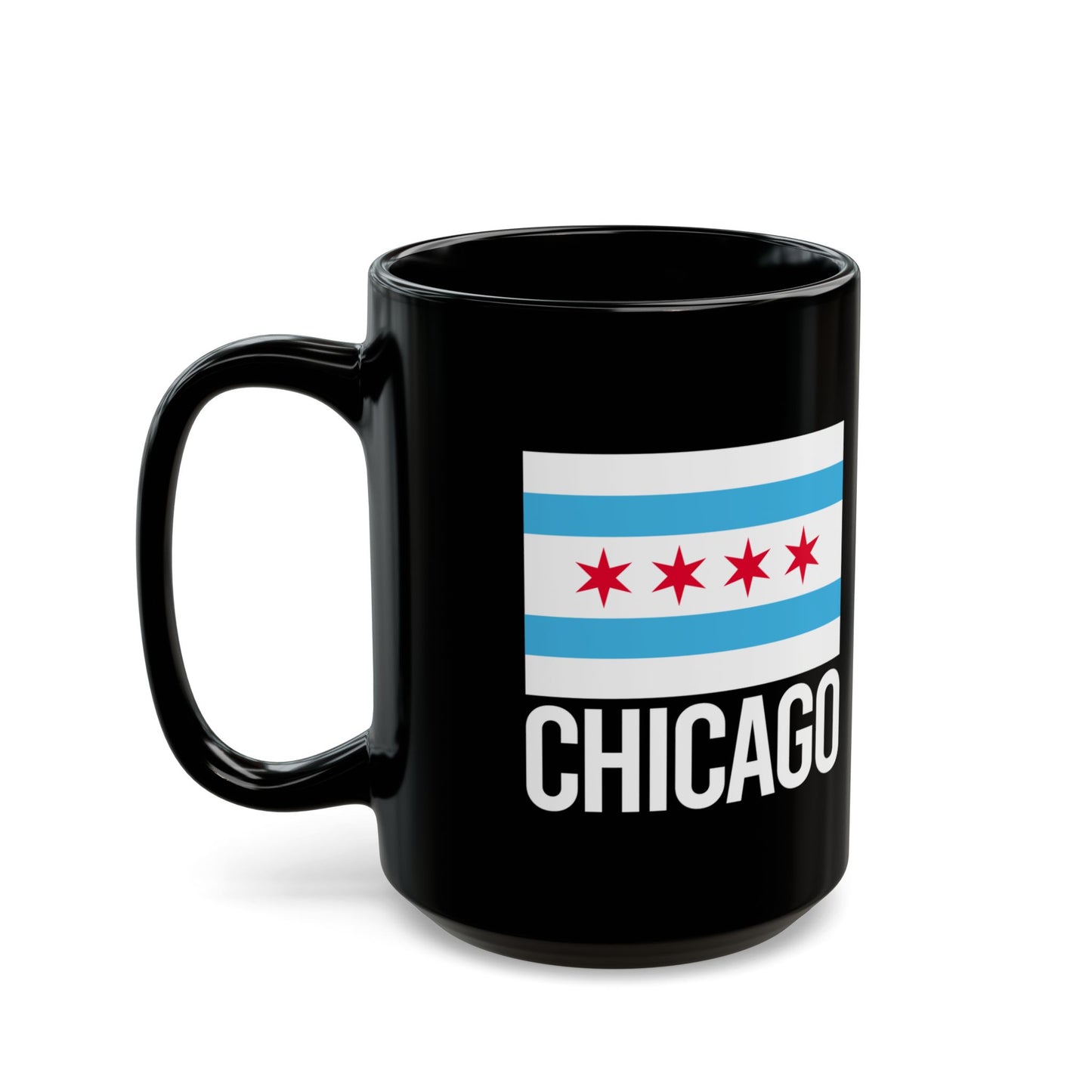 Chicago City Flag Black Ceramic Mug - 11oz, 15oz