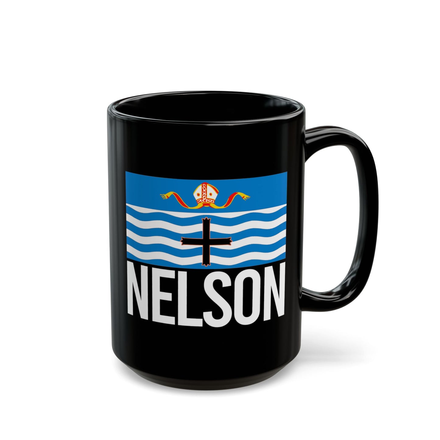 Nelson City Flag Black Ceramic Mug - 11oz, 15oz