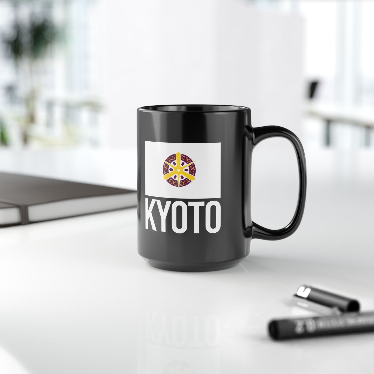 Kyoto City Flag Black Ceramic Mug - 11oz, 15oz