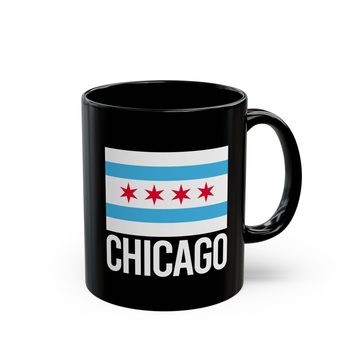 Chicago City Flag Black Ceramic Mug - 11oz, 15oz