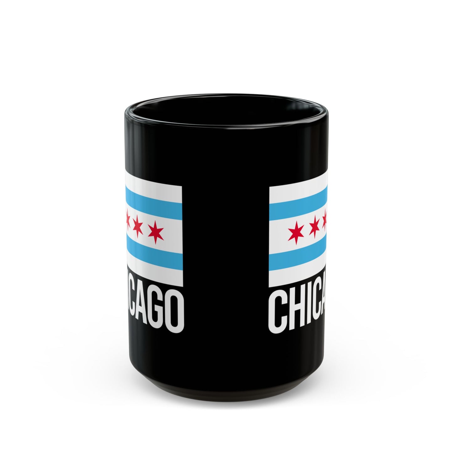 Chicago City Flag Black Ceramic Mug - 11oz, 15oz