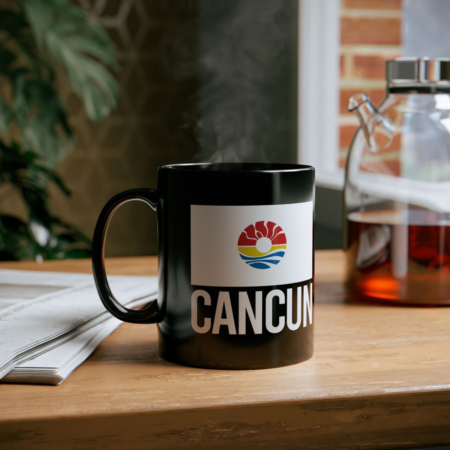 Cancún City Flag Black Ceramic Mug - 11oz, 15oz