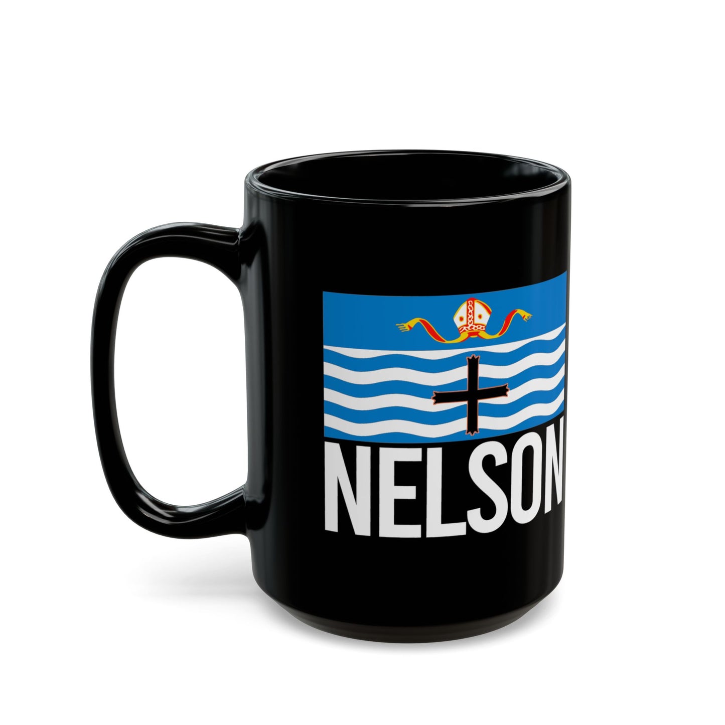 Nelson City Flag Black Ceramic Mug - 11oz, 15oz