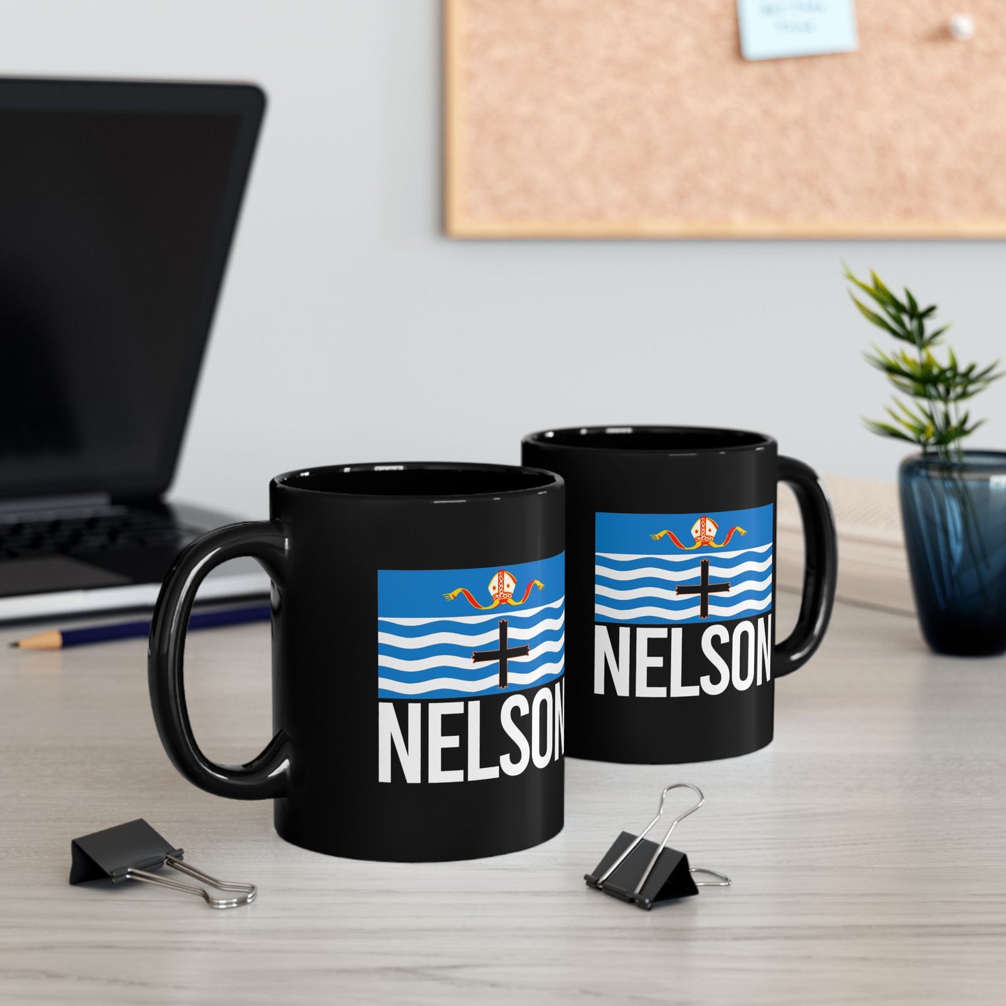 Nelson City Flag Black Ceramic Mug - 11oz, 15oz