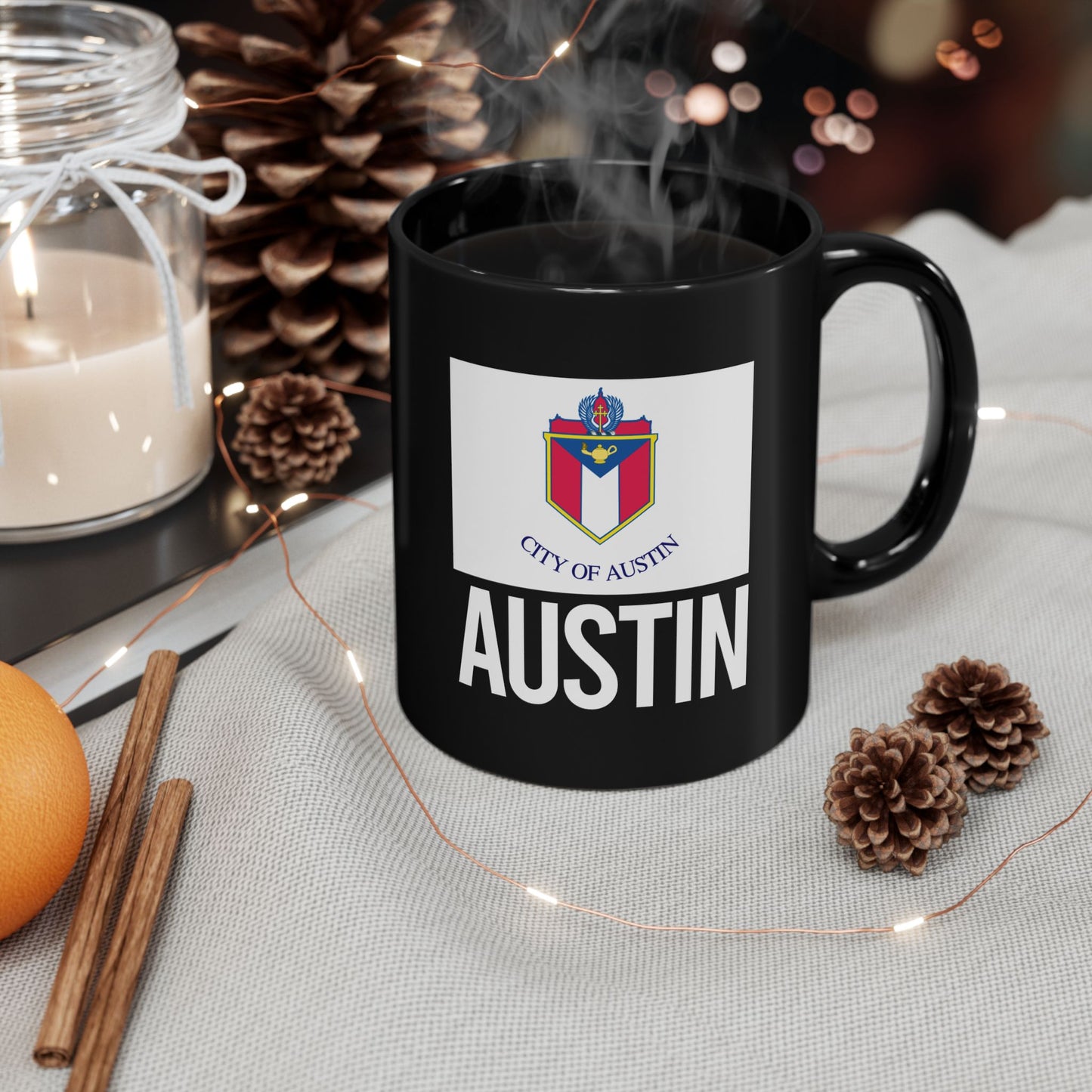 Austin City Flag Black Ceramic Mug - 11oz, 15oz