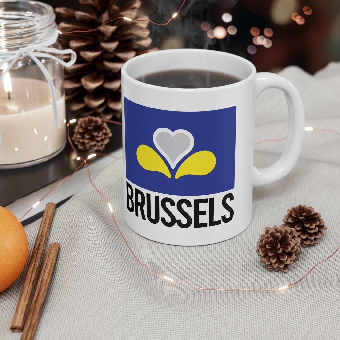 Brussels Flag White Ceramic Mug - 11oz, 15oz