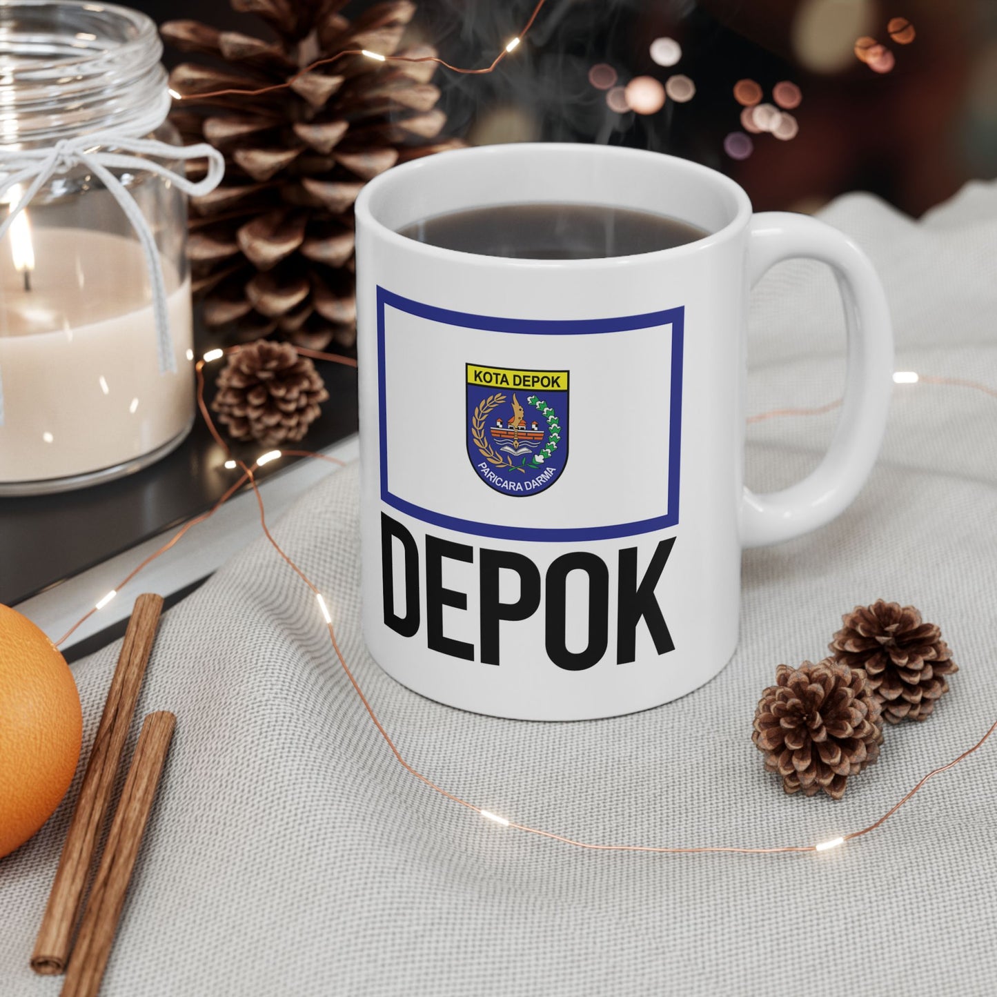 Depok City Flag White Ceramic Mug - 11oz, 15oz