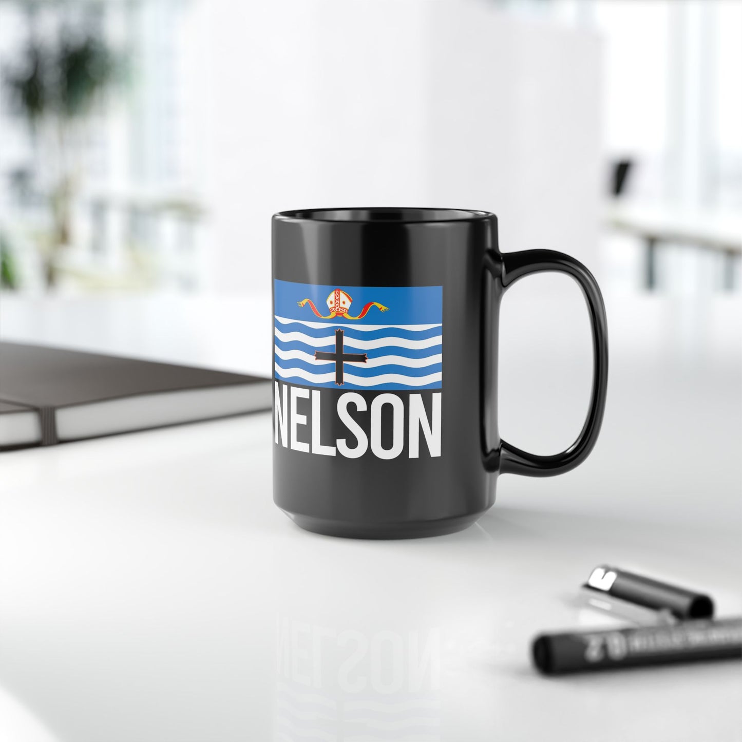 Nelson City Flag Black Ceramic Mug - 11oz, 15oz