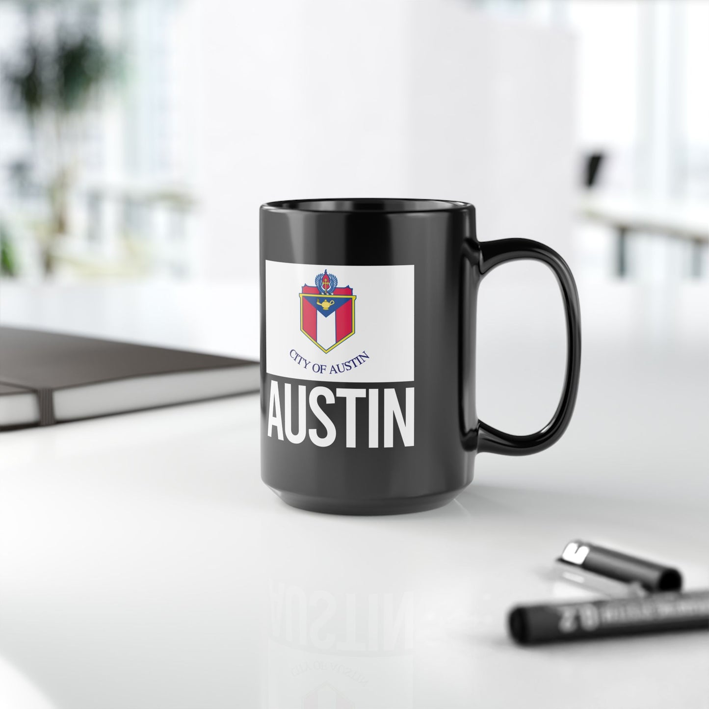 Austin City Flag Black Ceramic Mug - 11oz, 15oz