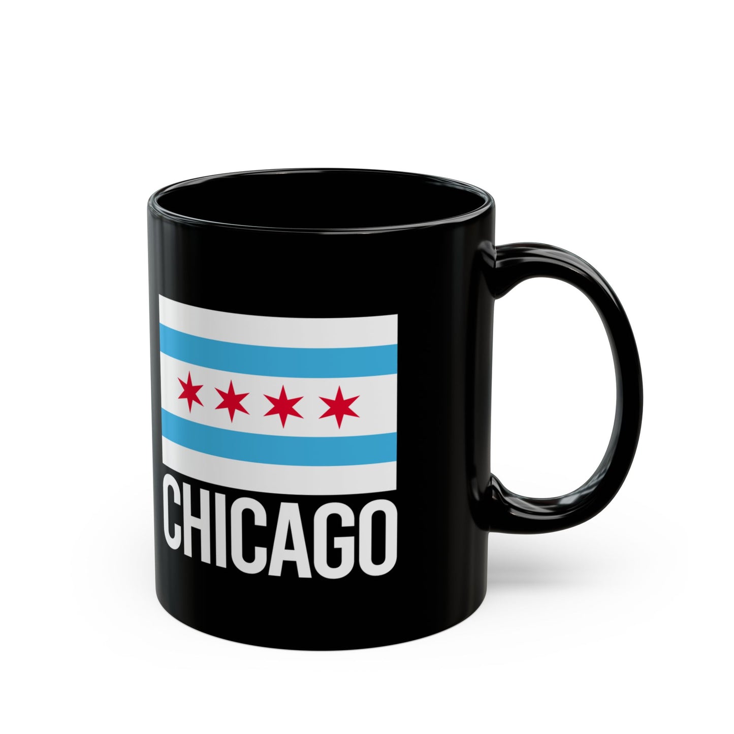 Chicago City Flag Black Ceramic Mug - 11oz, 15oz