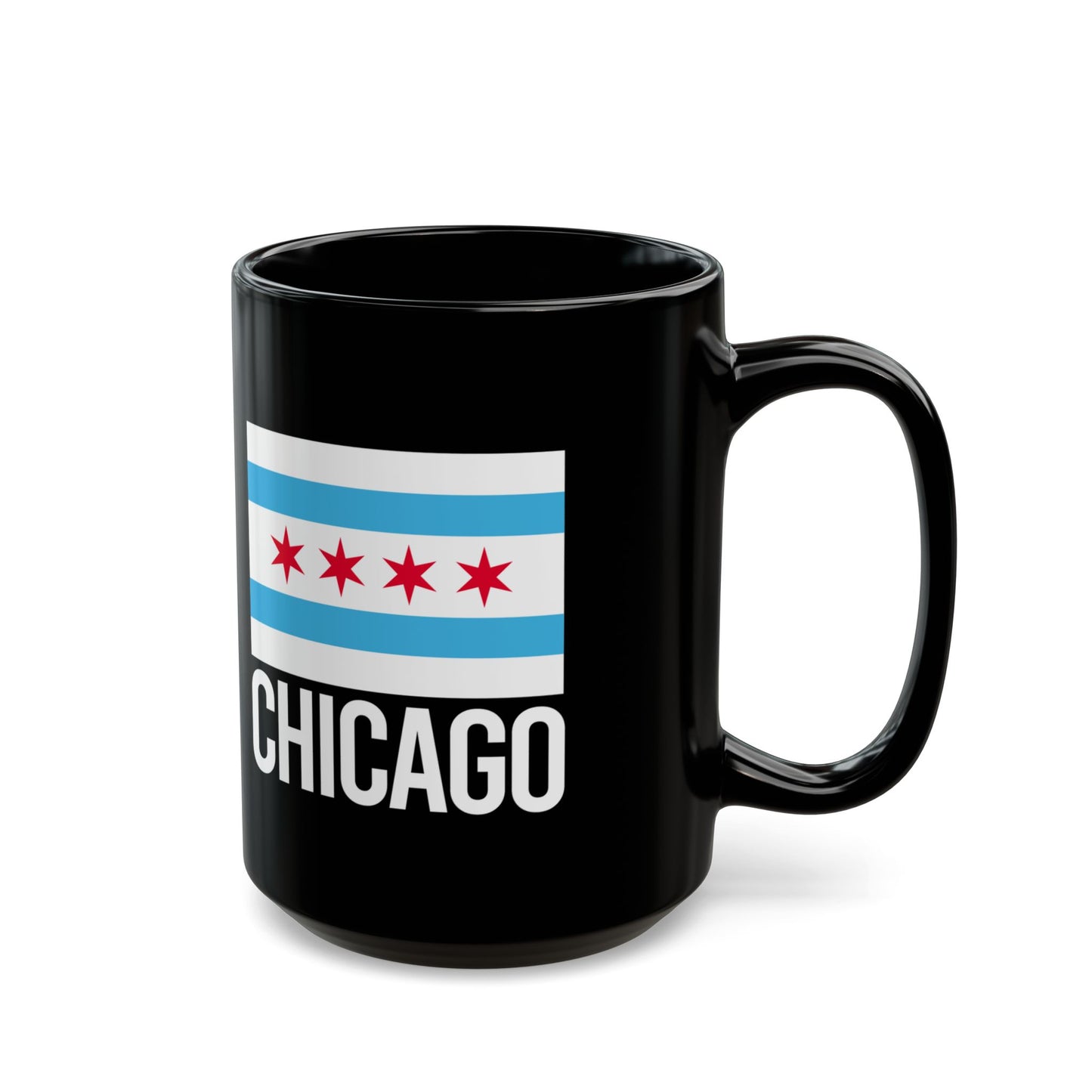 Chicago City Flag Black Ceramic Mug - 11oz, 15oz