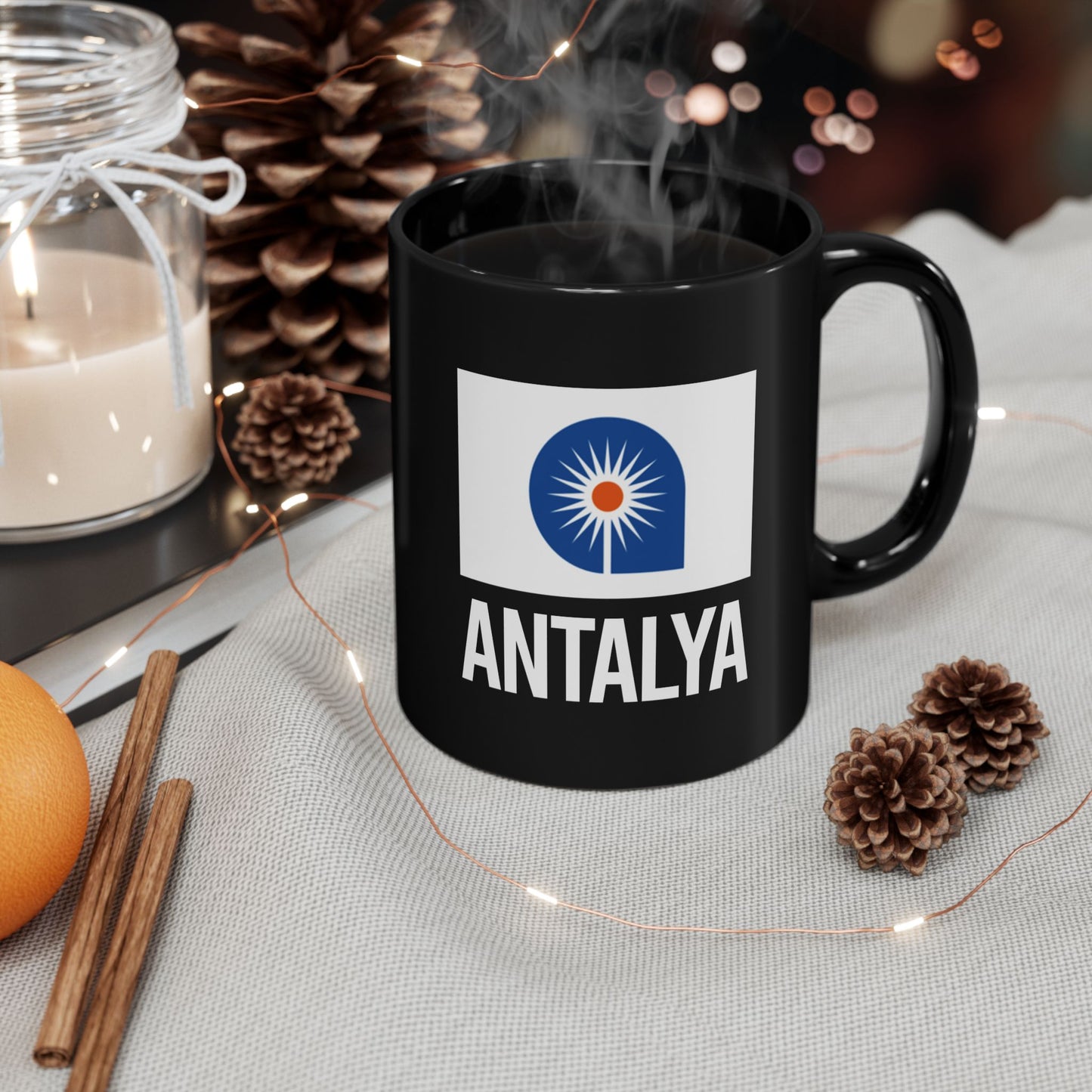 Antalya City Flag Black Ceramic Mug - 11oz, 15oz