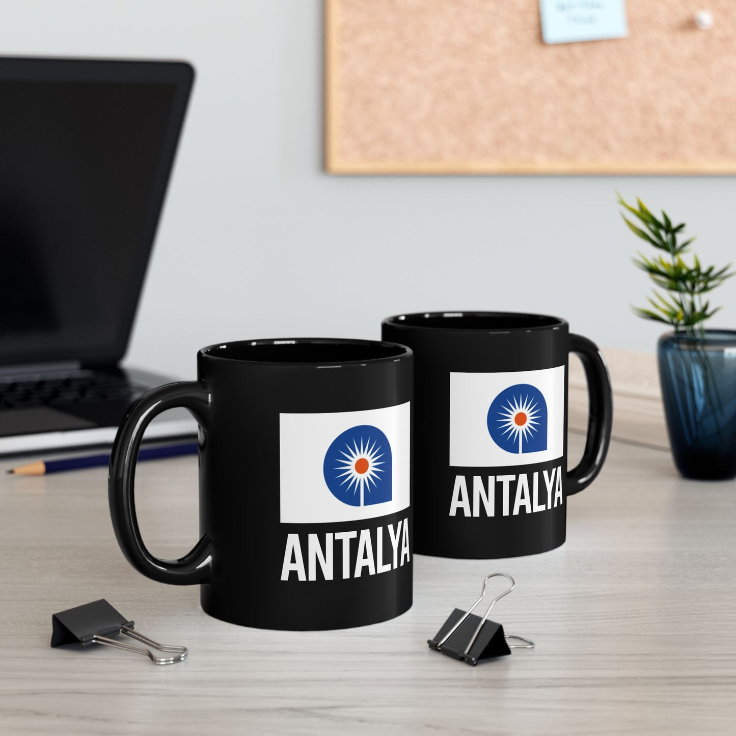 Antalya City Flag Black Ceramic Mug - 11oz, 15oz