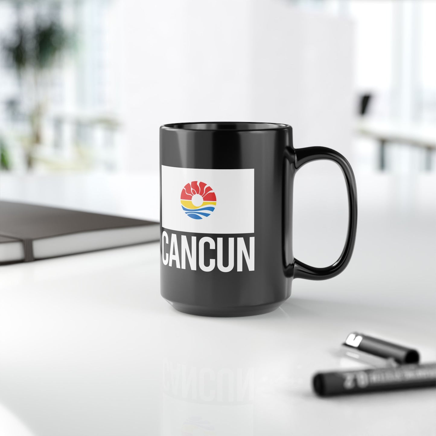 Cancún City Flag Black Ceramic Mug - 11oz, 15oz