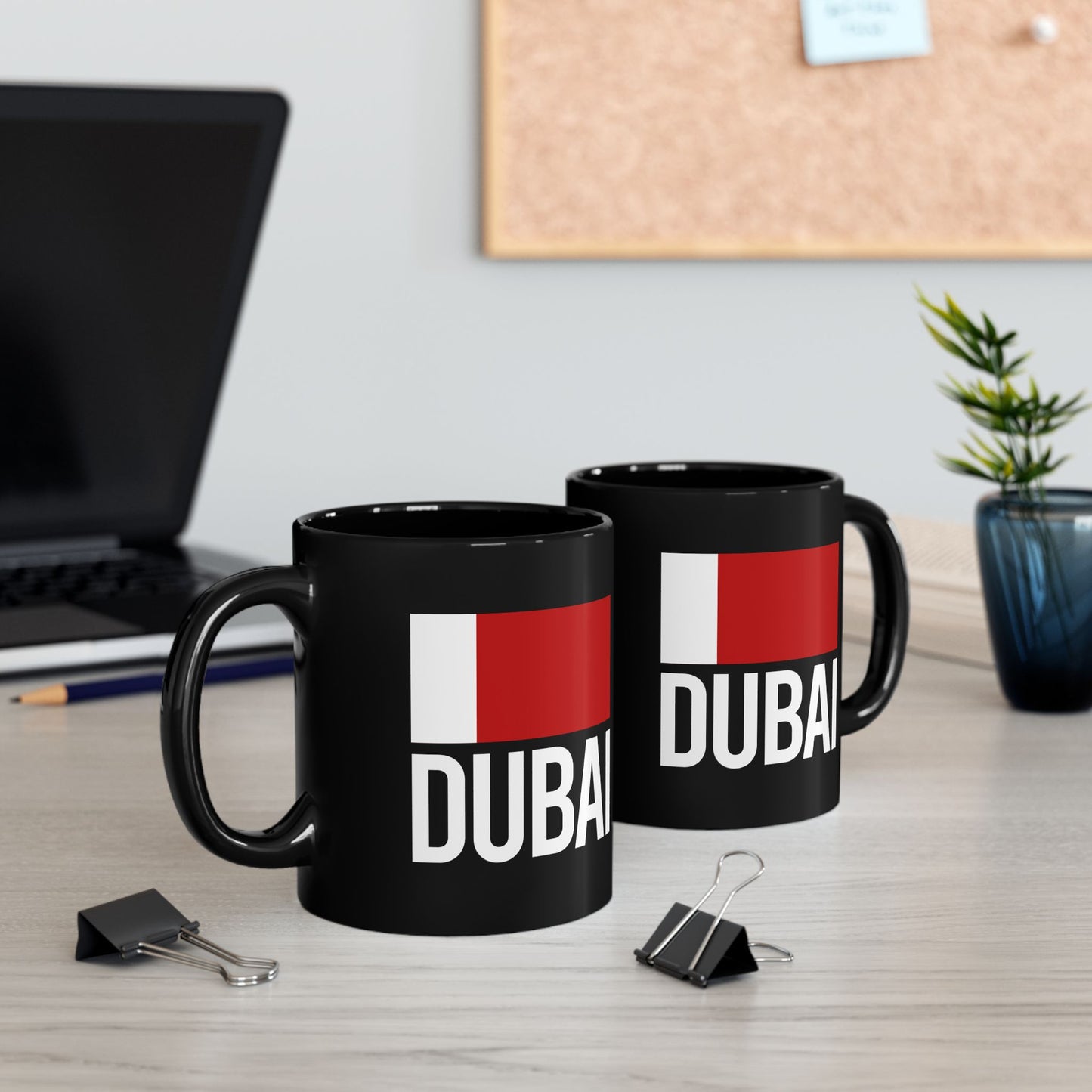 Dubai City Flag Black Ceramic Mug - 11oz, 15oz