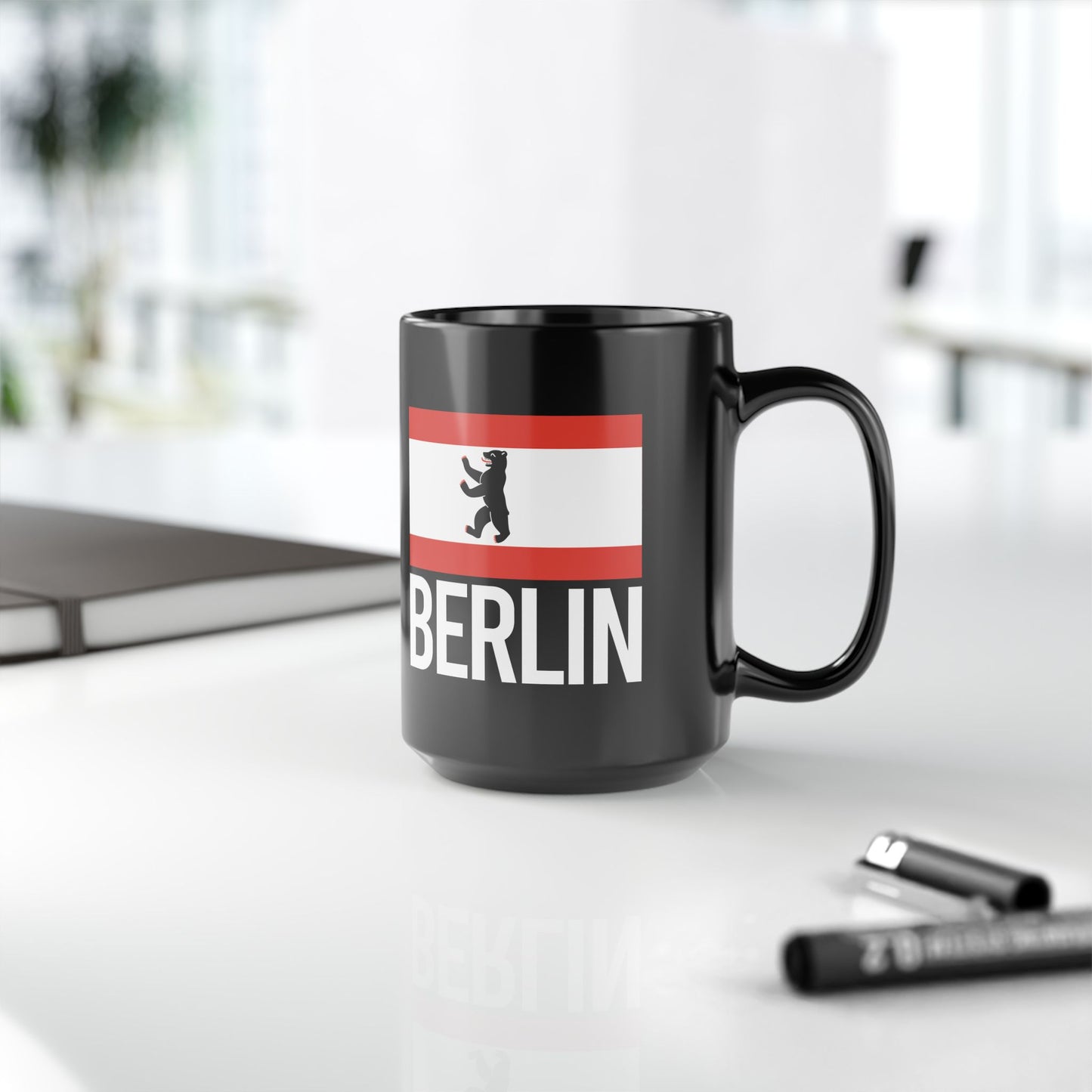 Berlin City Flag Black Ceramic Mug - 11oz, 15oz