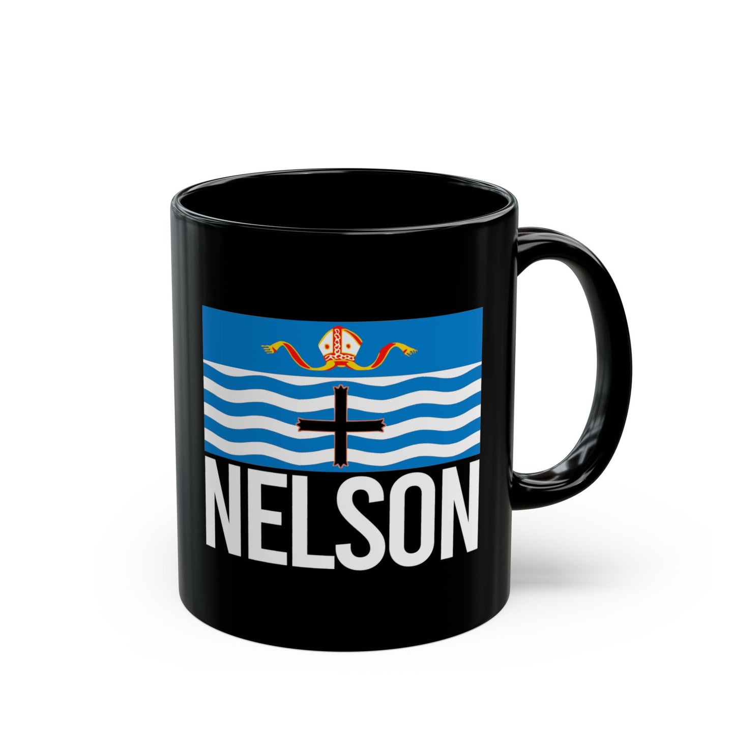 Nelson City Flag Black Ceramic Mug - 11oz, 15oz