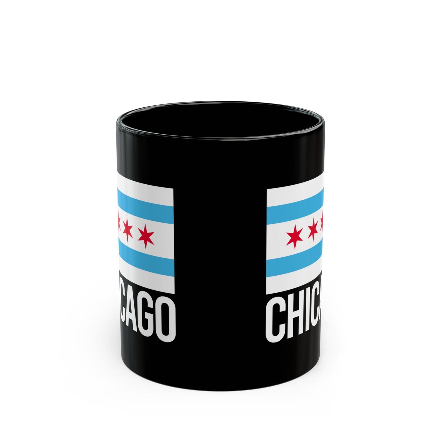 Chicago City Flag Black Ceramic Mug - 11oz, 15oz