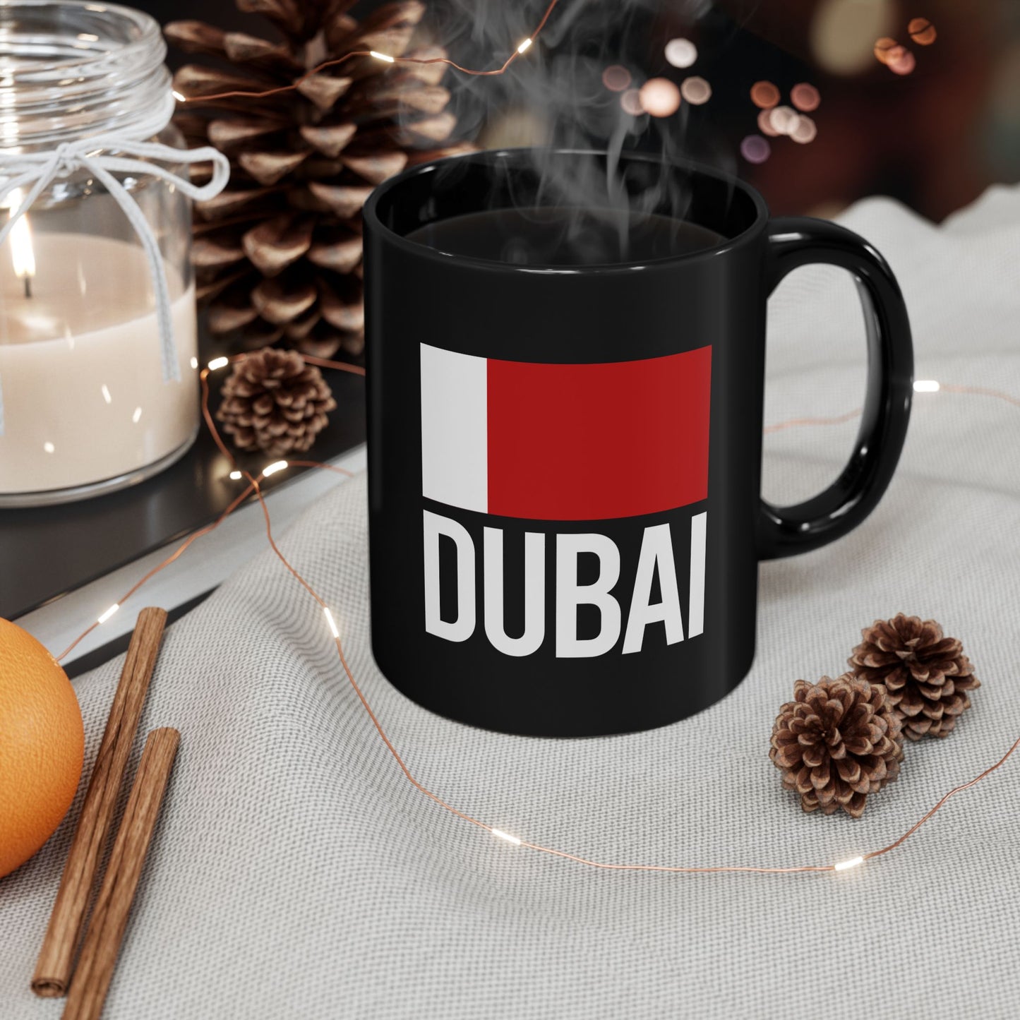 Dubai City Flag Black Ceramic Mug - 11oz, 15oz