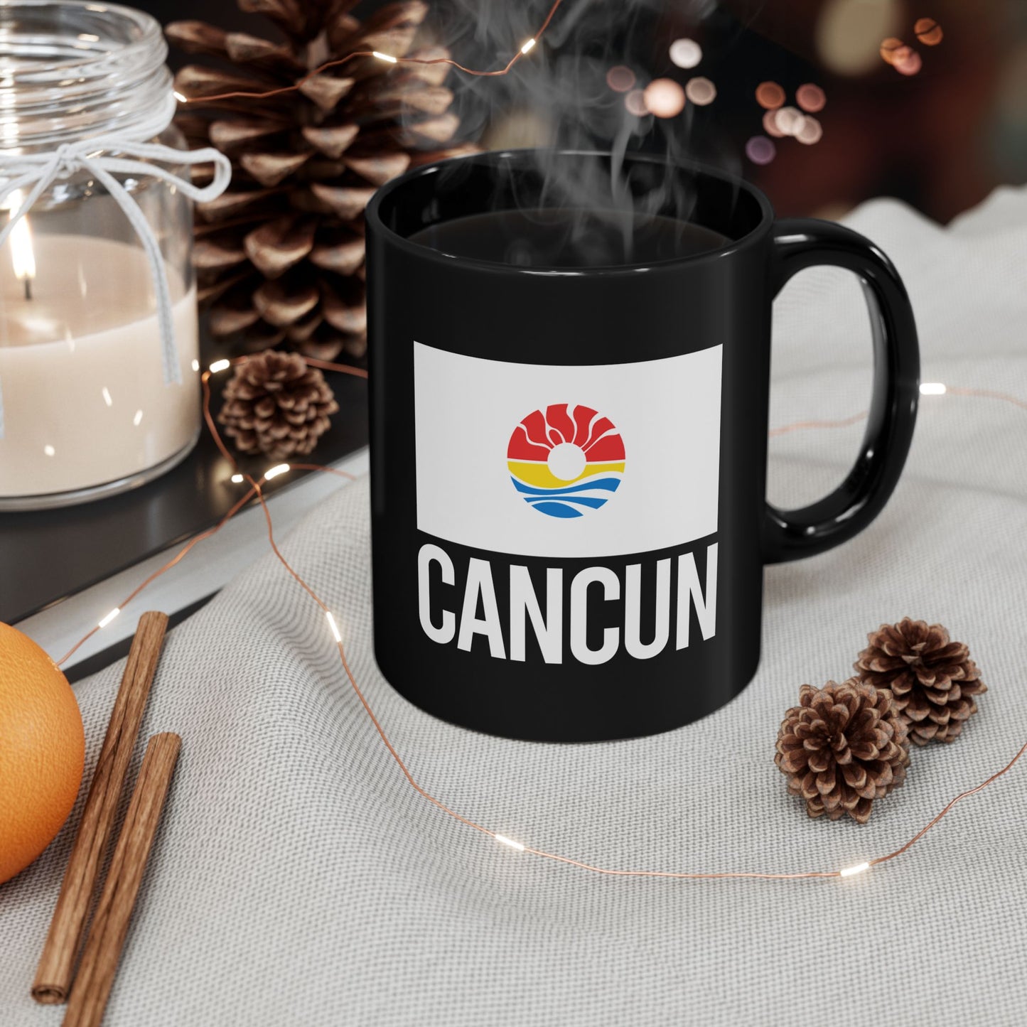 Cancún City Flag Black Ceramic Mug - 11oz, 15oz