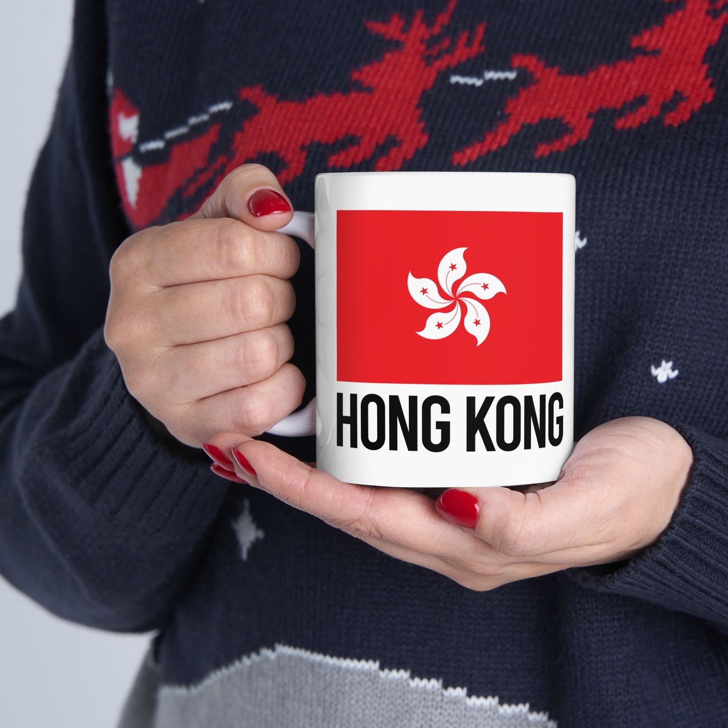 Hong Kong City Flag White Ceramic Mug, 11oz, 15oz