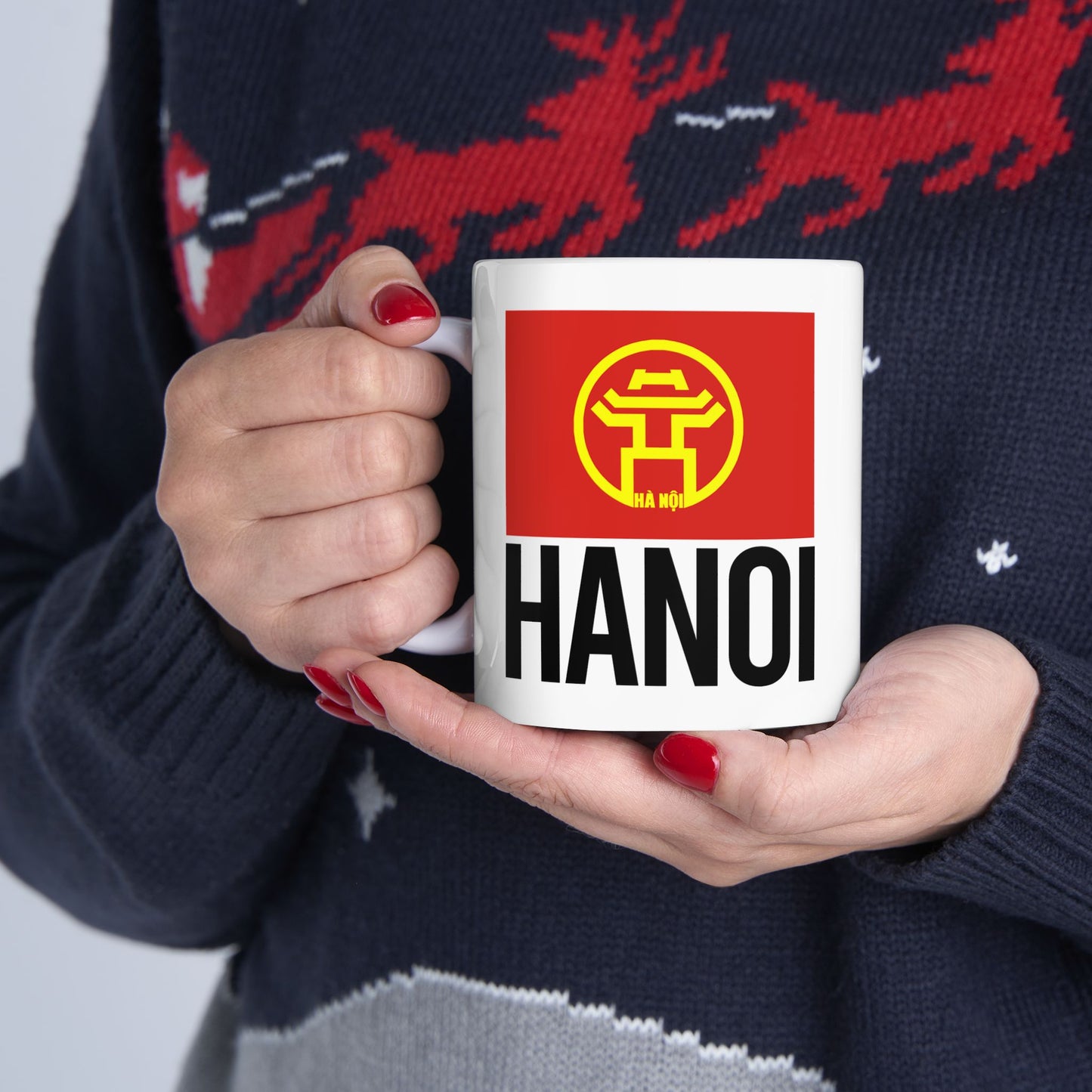 Hanoi City Flag White Ceramic Mug - 11oz, 15oz