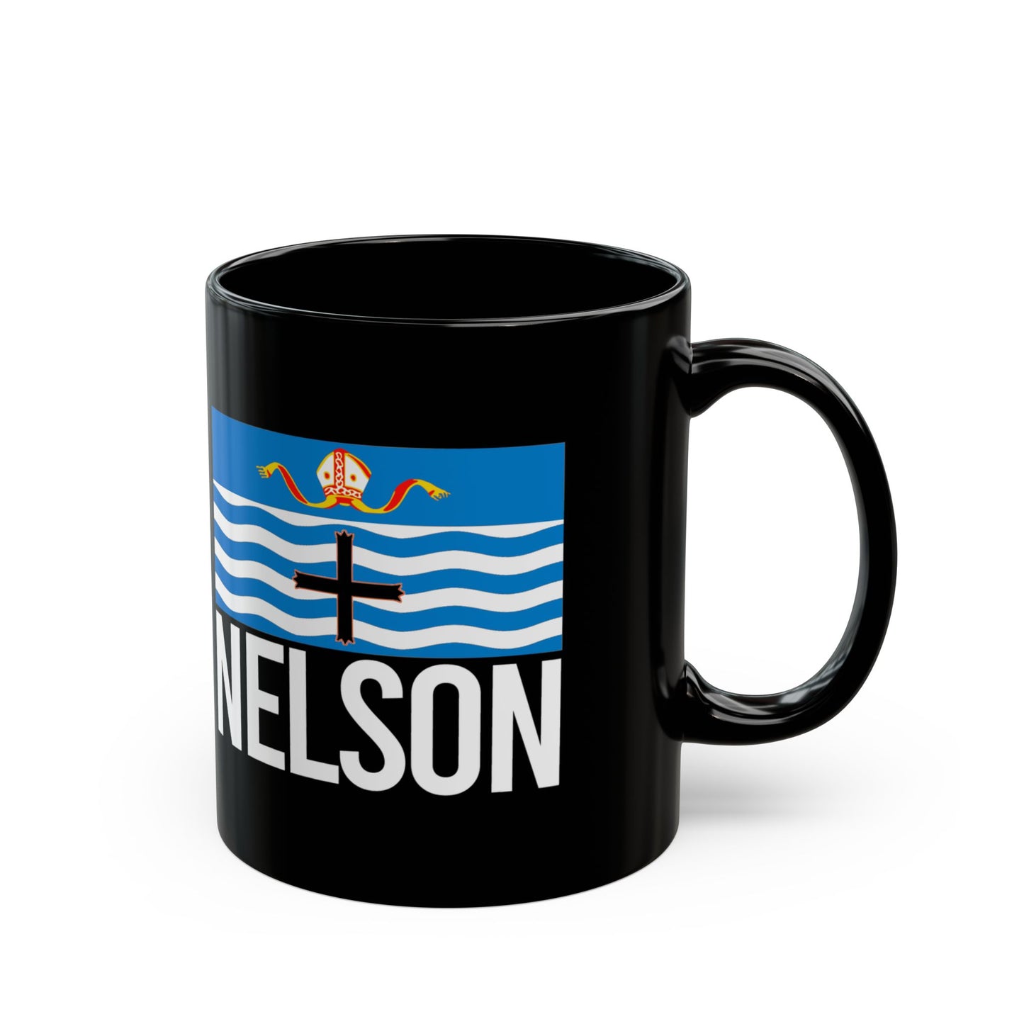 Nelson City Flag Black Ceramic Mug - 11oz, 15oz