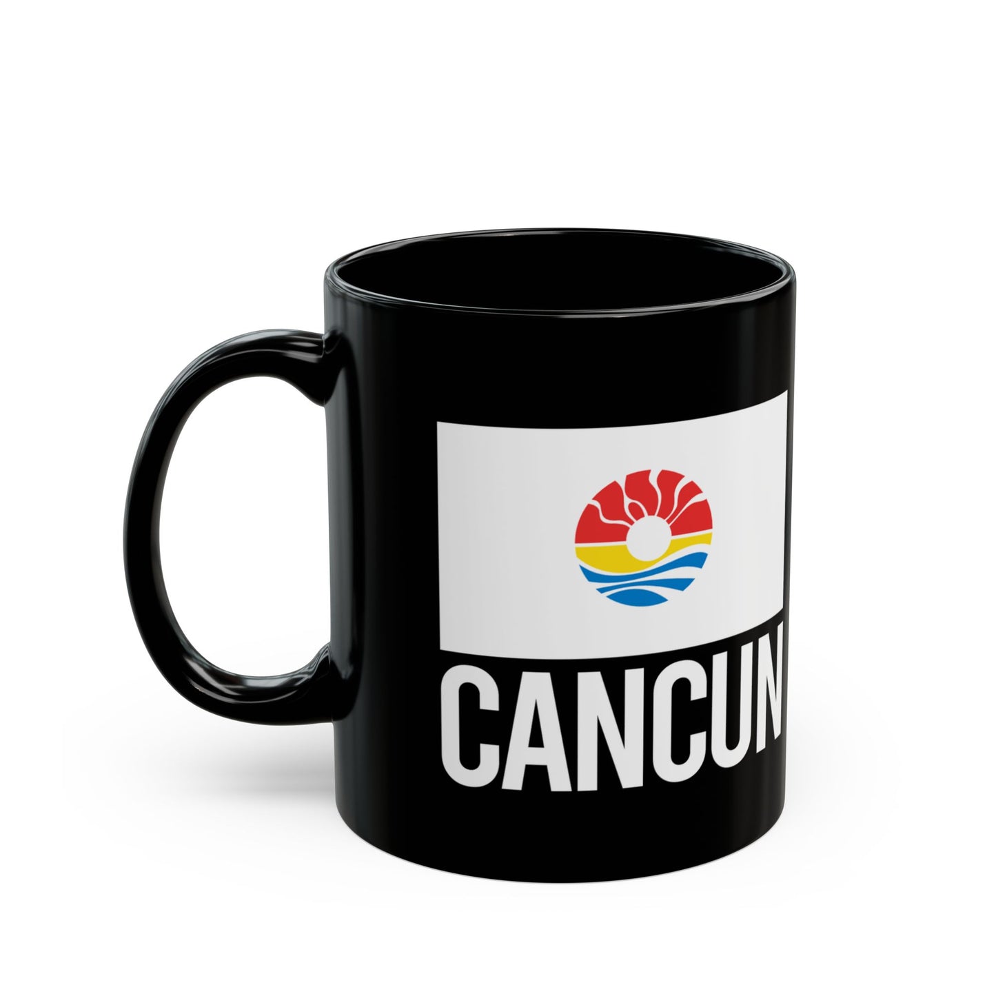 Cancún City Flag Black Ceramic Mug - 11oz, 15oz