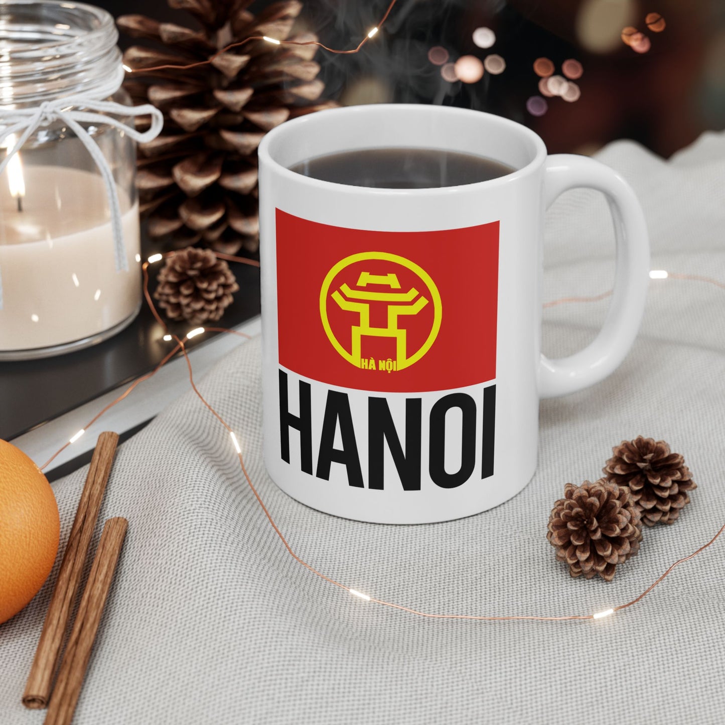 Hanoi City Flag White Ceramic Mug - 11oz, 15oz