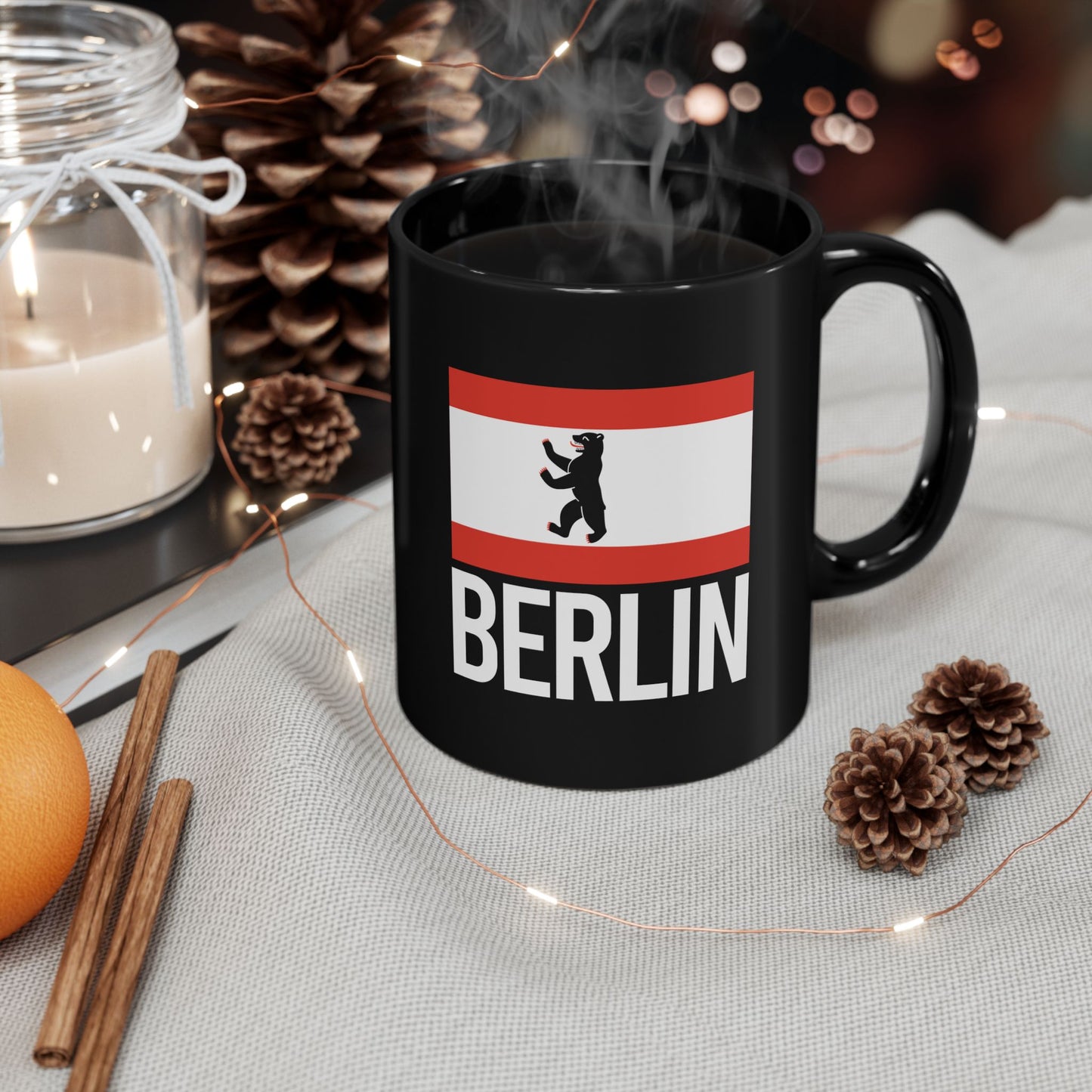 Berlin City Flag Black Ceramic Mug - 11oz, 15oz