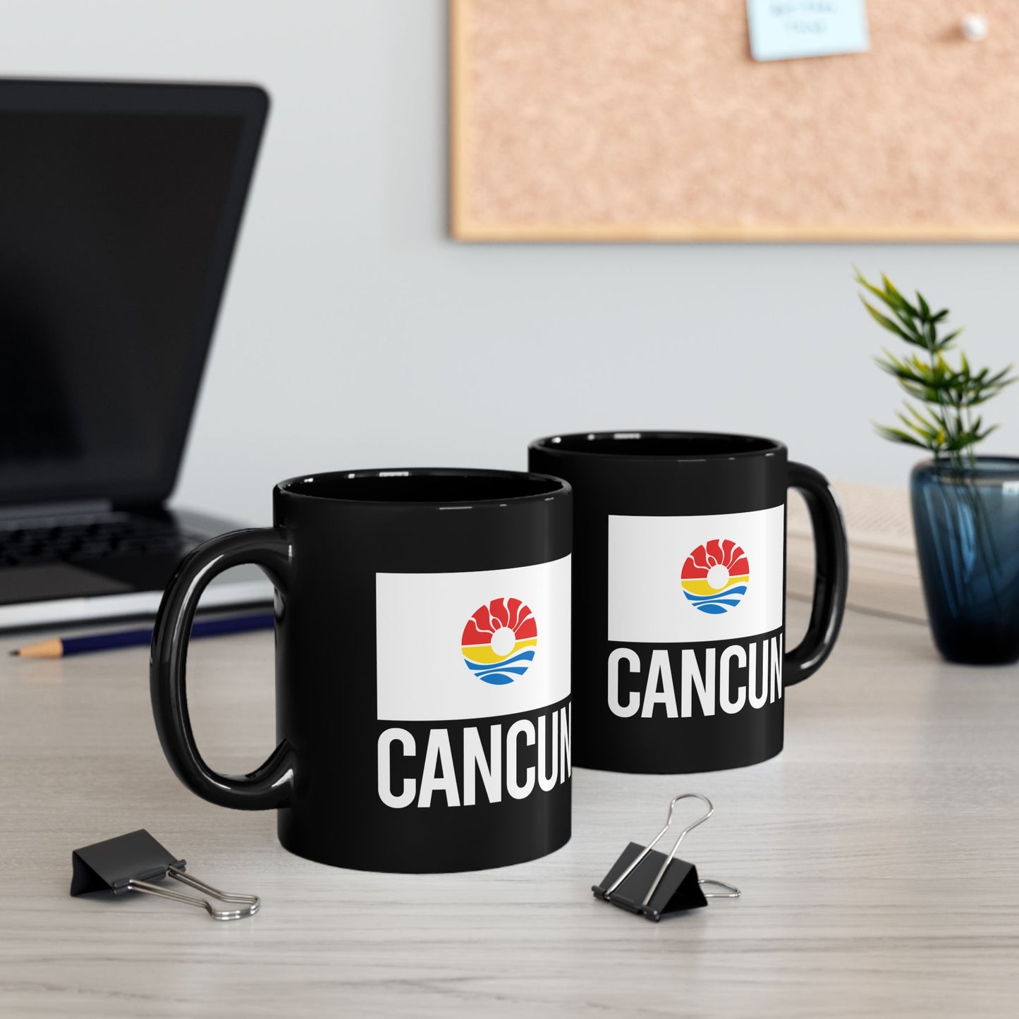 Cancún City Flag Black Ceramic Mug - 11oz, 15oz
