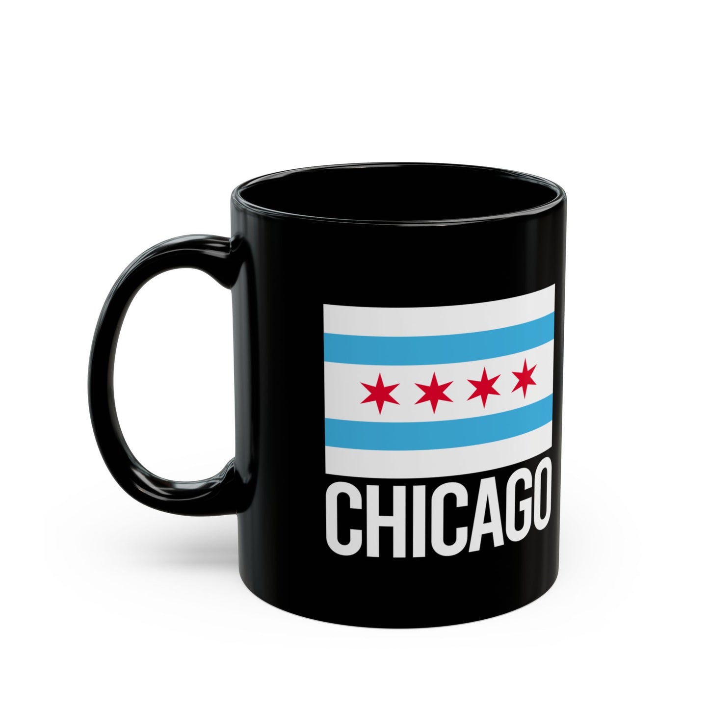 Chicago City Flag Black Ceramic Mug - 11oz, 15oz