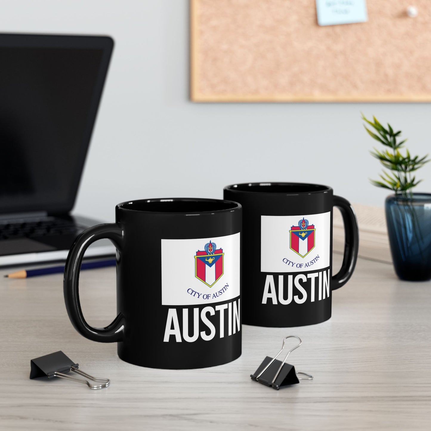 Austin City Flag Black Ceramic Mug - 11oz, 15oz