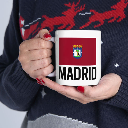 Madrid City Flag White Ceramic Mug - 11oz, 15oz