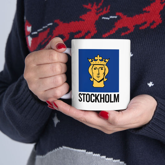 Stockholm City Flag White Ceramic Mug - 11oz, 15oz