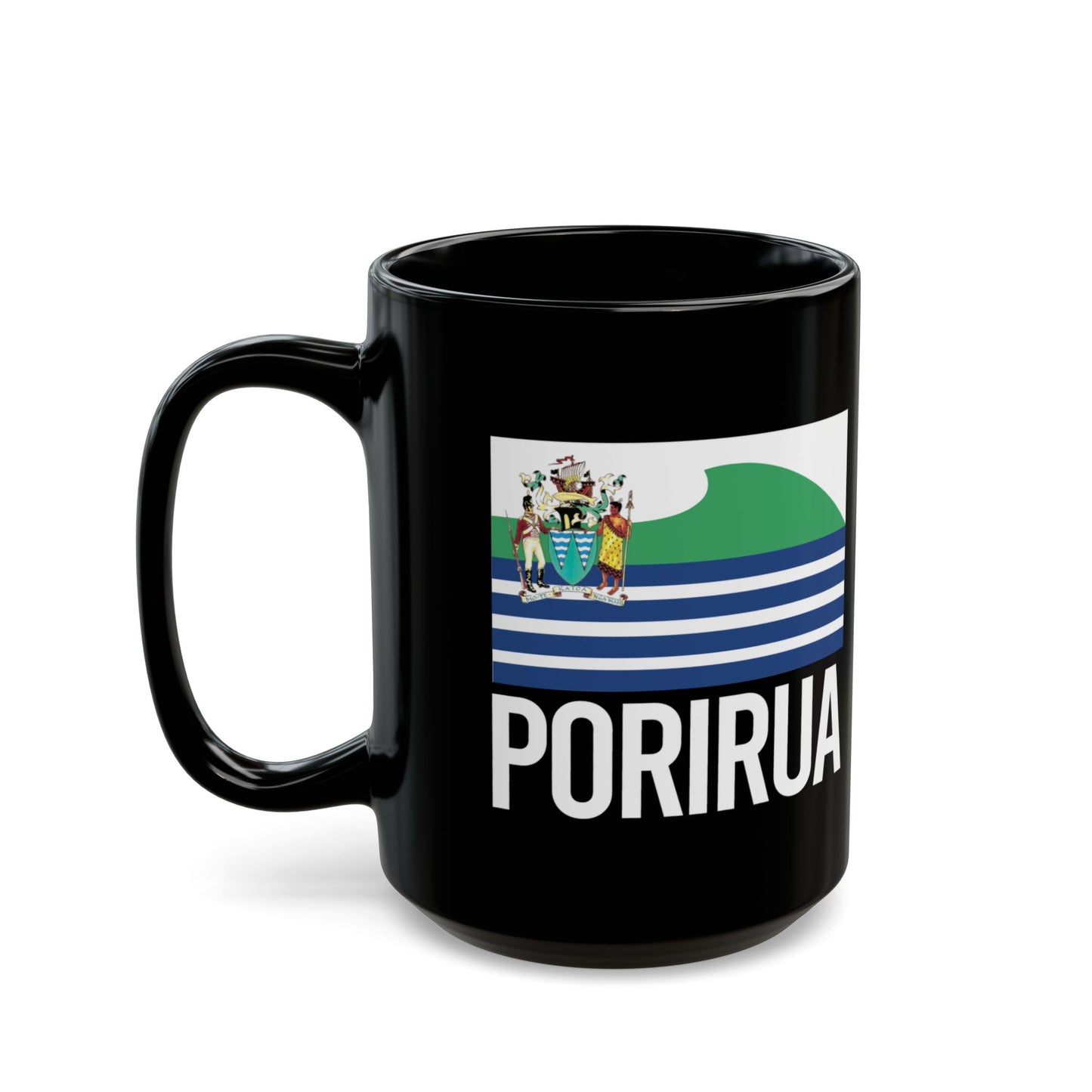 Porirua City Flag Black Ceramic Mug - 11oz, 15oz