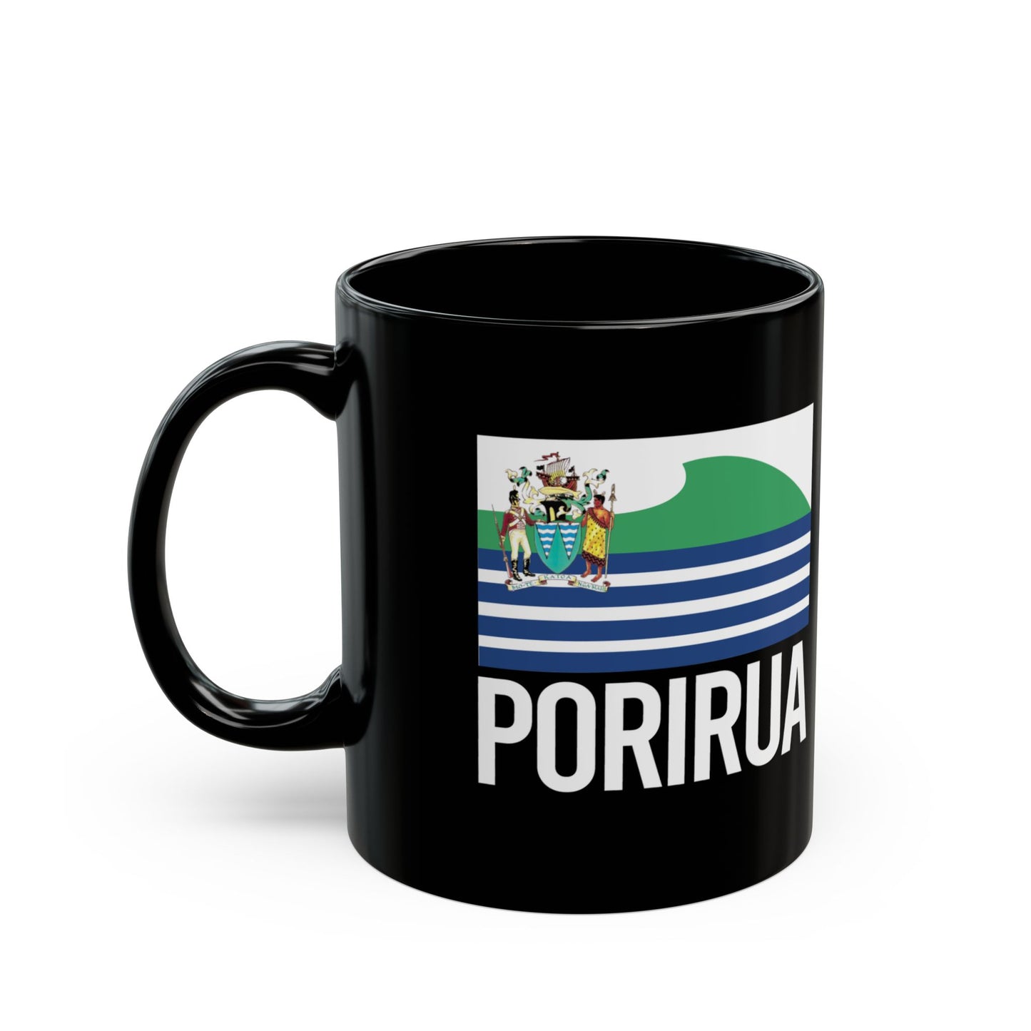 Porirua City Flag Black Ceramic Mug - 11oz, 15oz