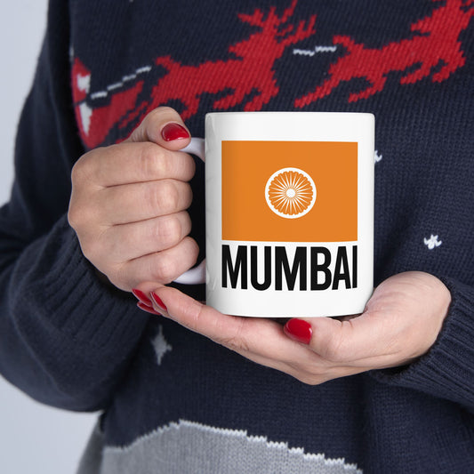 Mumbai City Flag White Ceramic Mug - 11oz, 15oz