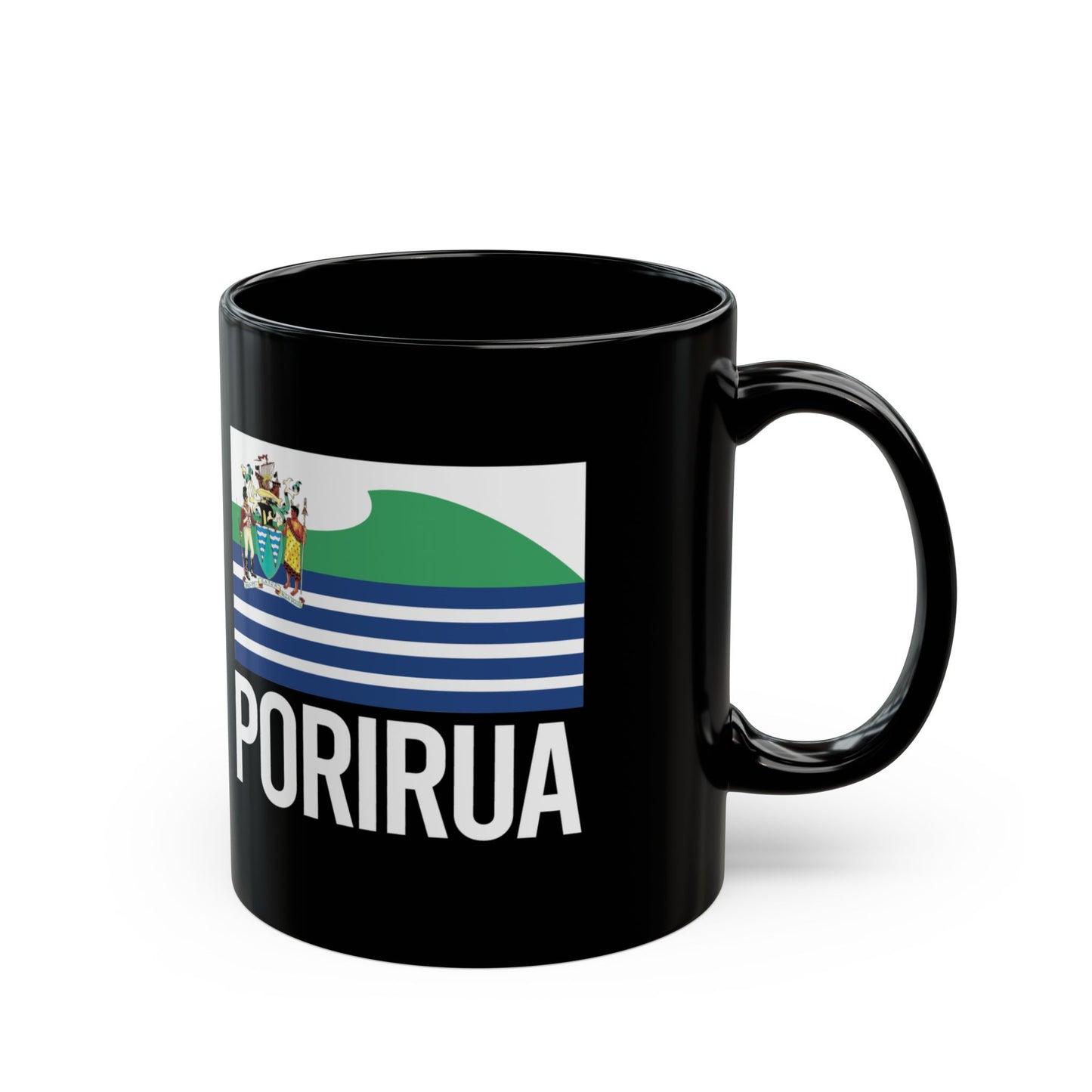 Porirua City Flag Black Ceramic Mug - 11oz, 15oz