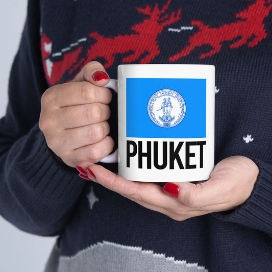 Phuket City Flag White Ceramic Mug - 11oz, 15oz