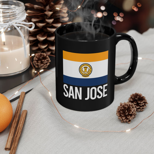 San Jose City Flag Black Ceramic Mug - 11oz, 15oz