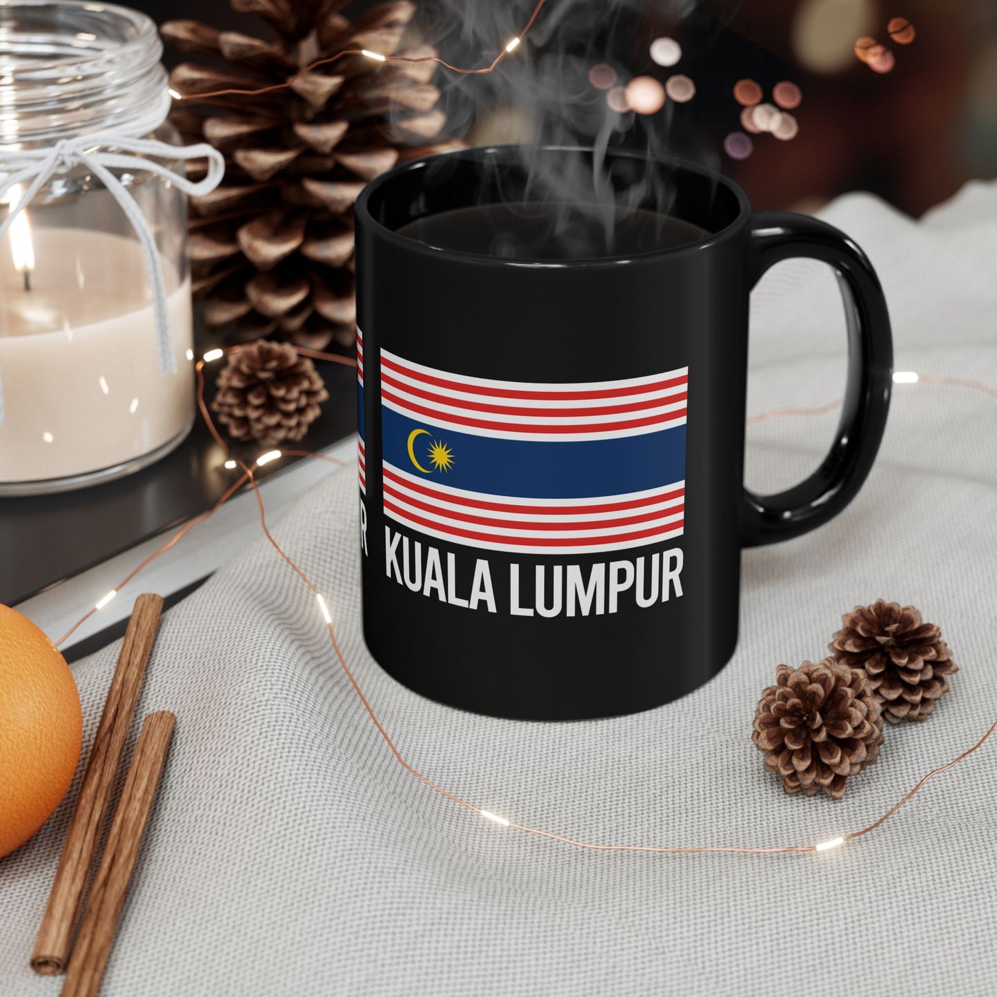 Kuala Lumpur City Flag Black Ceramic Mug - 11oz, 15oz