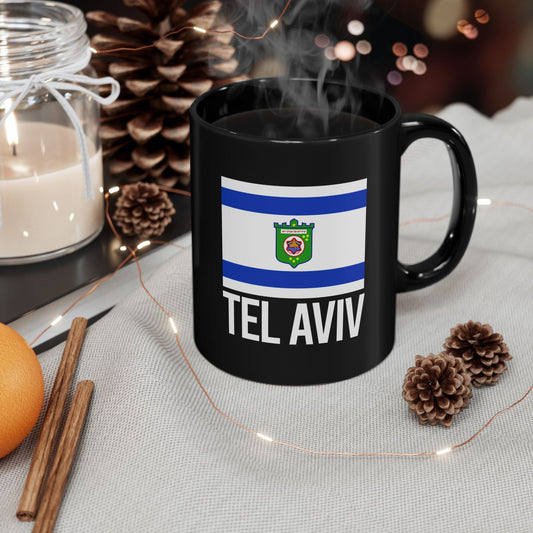 Tel Aviv City Flag Black Ceramic Mug - 11oz, 15oz